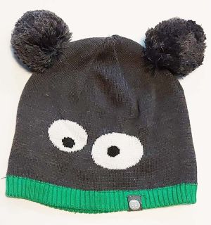 Muts, grijs met gezichtje en pompons (baby)