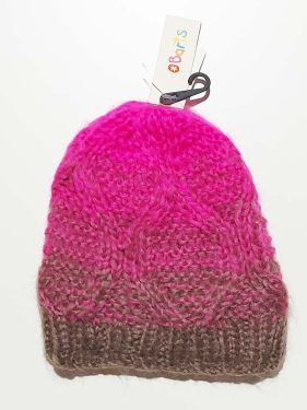 Muts, beanie bruin met roze