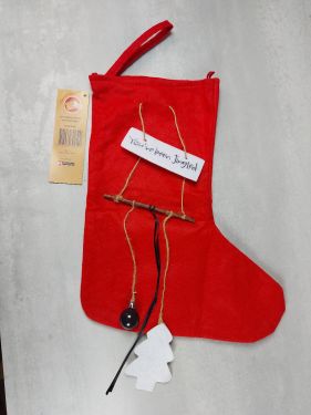 Vilten kerstsok rood met opdruk